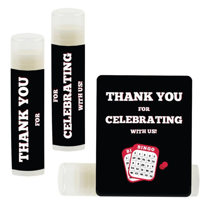 Lip Balm Birthday Party Favors, Thank You for Celebrating with Us-Set of 12-Andaz Press-Bingo Party-