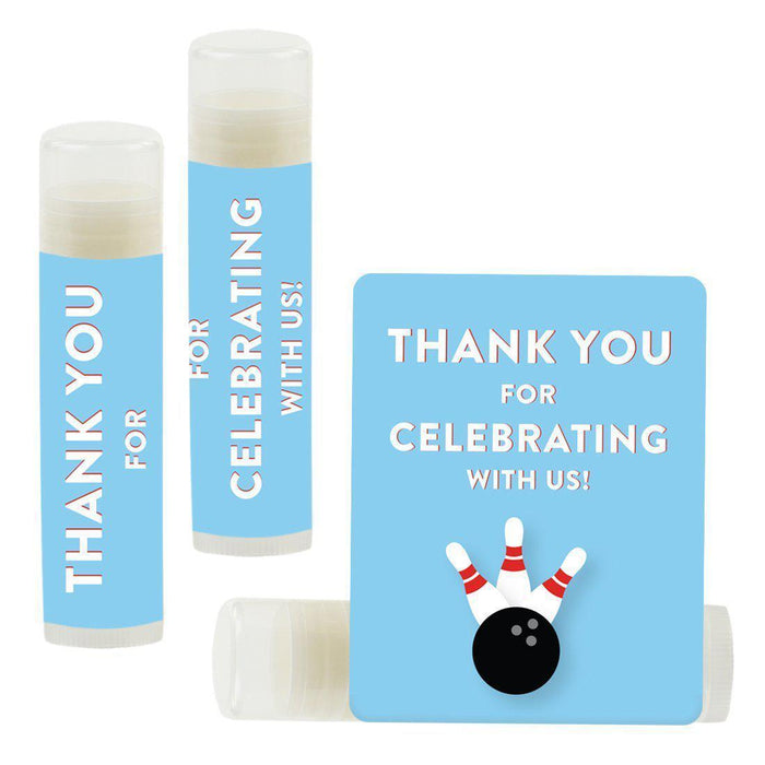 Lip Balm Birthday Party Favors, Thank You for Celebrating with Us-Set of 12-Andaz Press-Bowling Ball-