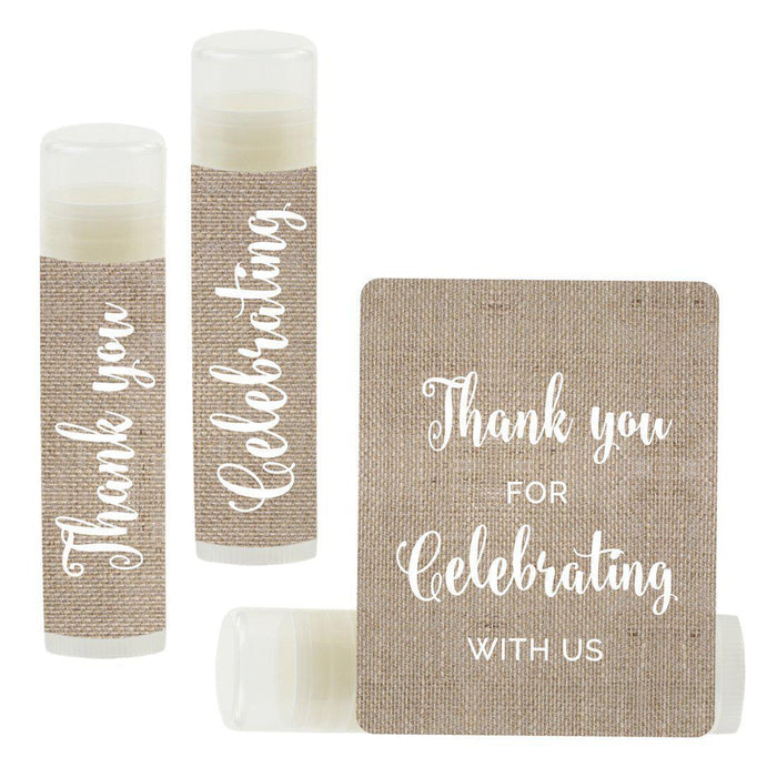Lip Balm Birthday Party Favors, Thank You for Celebrating with Us-Set of 12-Andaz Press-Burlap-