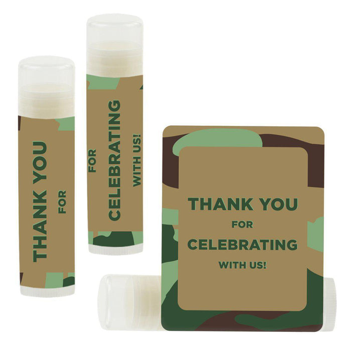Lip Balm Birthday Party Favors, Thank You for Celebrating with Us-Set of 12-Andaz Press-Camouflage-