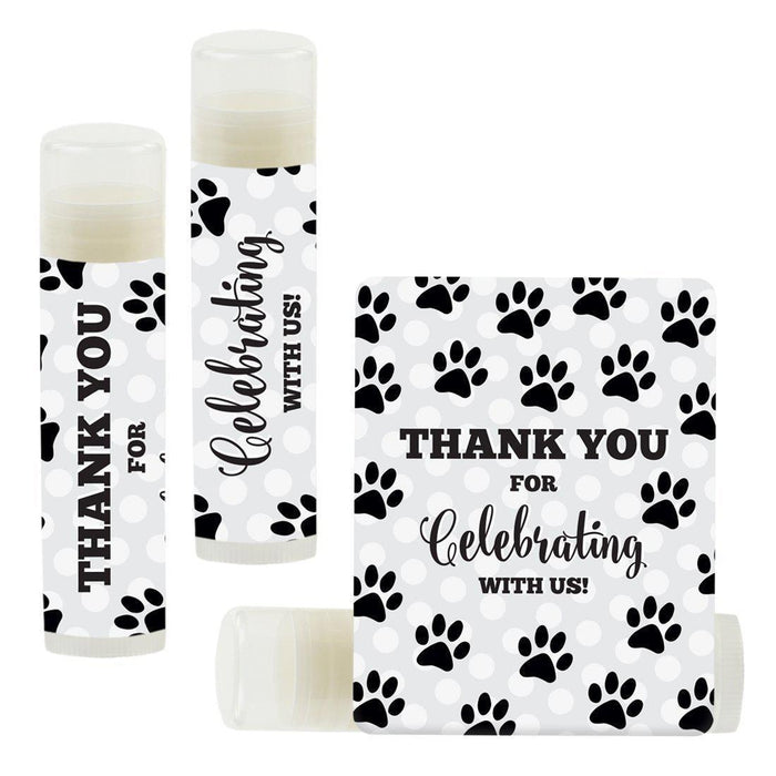 Lip Balm Birthday Party Favors, Thank You for Celebrating with Us-Set of 12-Andaz Press-Cat Dog Pawprint-