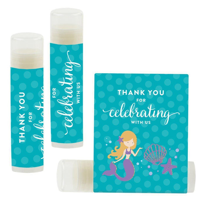 Lip Balm Birthday Party Favors, Thank You for Celebrating with Us-Set of 12-Andaz Press-Chic Mermaids-