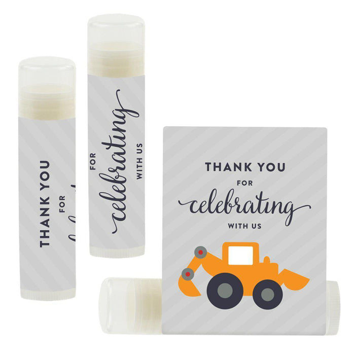 Lip Balm Birthday Party Favors, Thank You for Celebrating with Us-Set of 12-Andaz Press-Construction Truck Digger-