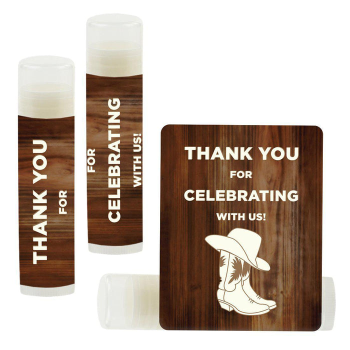 Lip Balm Birthday Party Favors, Thank You for Celebrating with Us-Set of 12-Andaz Press-Cowboy Boots-