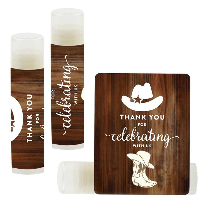 Lip Balm Birthday Party Favors, Thank You for Celebrating with Us-Set of 12-Andaz Press-Cowboy Hat Boy-
