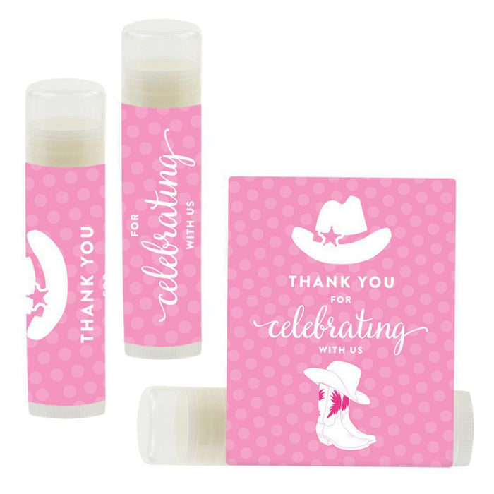 Lip Balm Birthday Party Favors, Thank You for Celebrating with Us-Set of 12-Andaz Press-Cowboy Hat Girl-