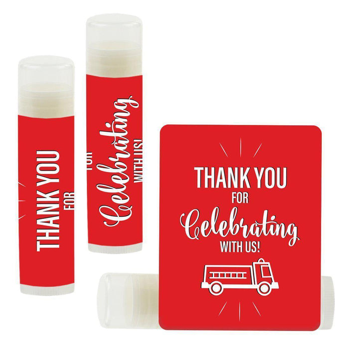 Lip Balm Birthday Party Favors, Thank You for Celebrating with Us-Set of 12-Andaz Press-Firetruck-