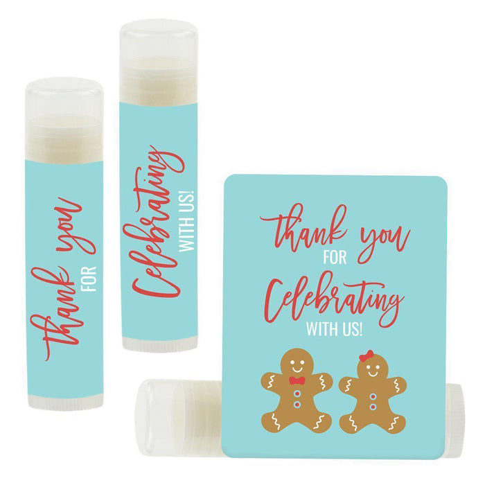 Lip Balm Birthday Party Favors, Thank You for Celebrating with Us-Set of 12-Andaz Press-Gingerbread Man-