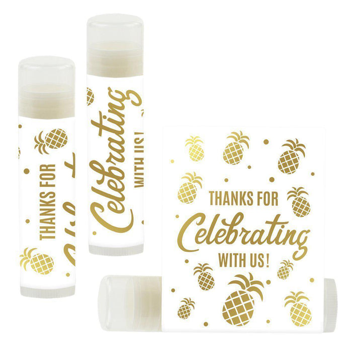 Lip Balm Birthday Party Favors, Thank You for Celebrating with Us-Set of 12-Andaz Press-Gold Glitter Pineapple-