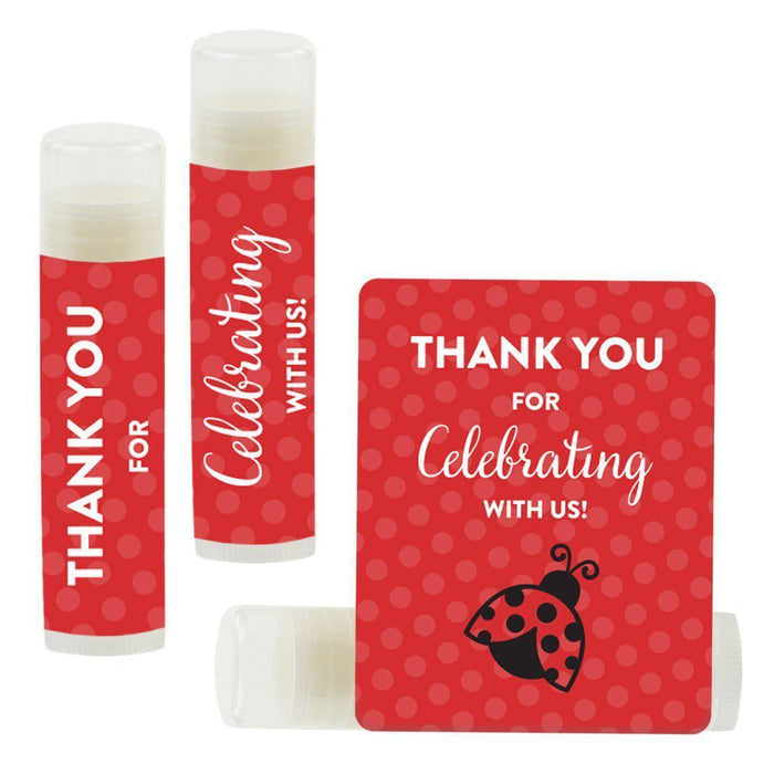 Lip Balm Birthday Party Favors, Thank You for Celebrating with Us-Set of 12-Andaz Press-Ladybug-