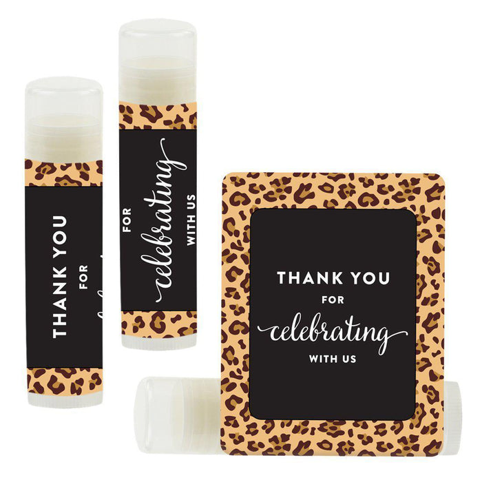 Lip Balm Birthday Party Favors, Thank You for Celebrating with Us-Set of 12-Andaz Press-Leopard Cheetah Print-
