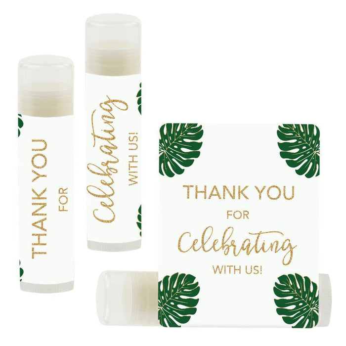 Lip Balm Birthday Party Favors, Thank You for Celebrating with Us-Set of 12-Andaz Press-Monstera Leaves-