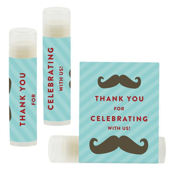 Lip Balm Birthday Party Favors, Thank You for Celebrating with Us-Set of 12-Andaz Press-Mustache-