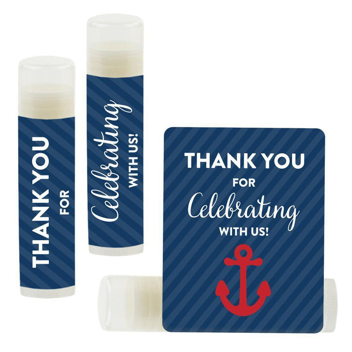 Lip Balm Birthday Party Favors, Thank You for Celebrating with Us-Set of 12-Andaz Press-Nautical Anchor Navy Blue-