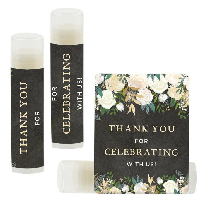 Lip Balm Birthday Party Favors, Thank You for Celebrating with Us-Set of 12-Andaz Press-Peach Coral Floral-