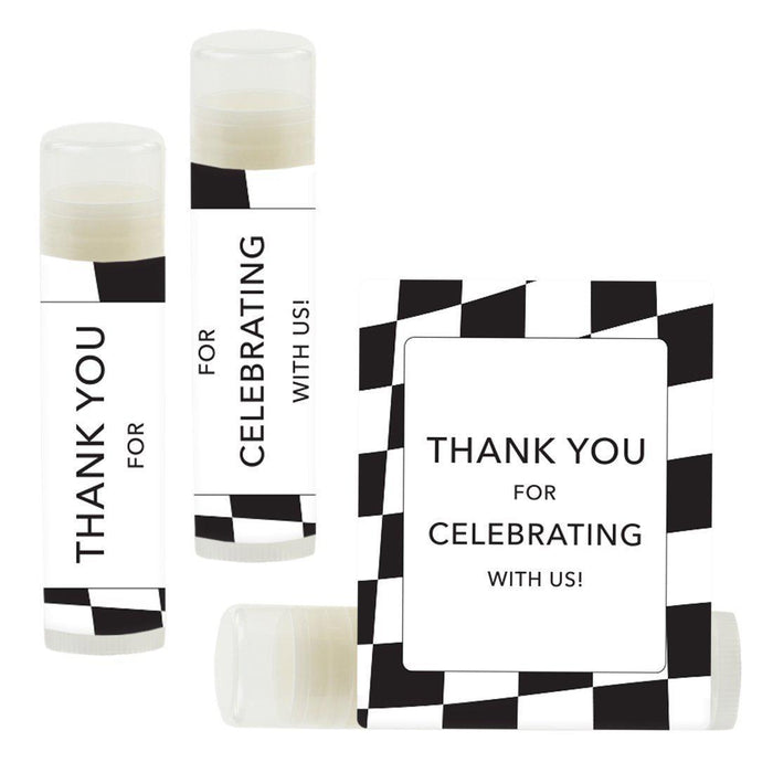 Lip Balm Birthday Party Favors, Thank You for Celebrating with Us-Set of 12-Andaz Press-Race Car Checkers-