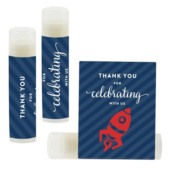 Lip Balm Birthday Party Favors, Thank You for Celebrating with Us-Set of 12-Andaz Press-Rocket Ship Astronaut-