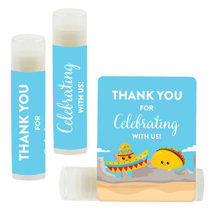 Lip Balm Birthday Party Favors, Thank You for Celebrating with Us-Set of 12-Andaz Press-Taco Party-