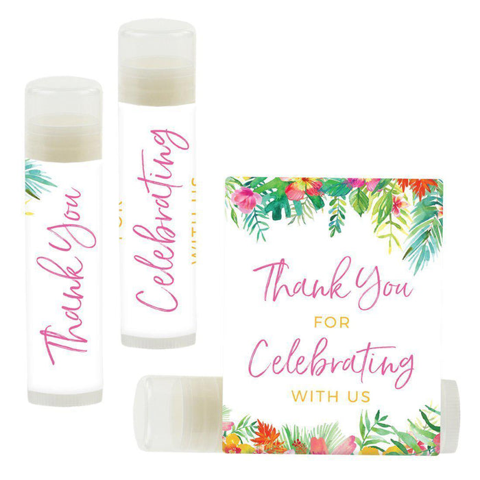 Lip Balm Birthday Party Favors, Thank You for Celebrating with Us-Set of 12-Andaz Press-Tropical Floral Flowers-