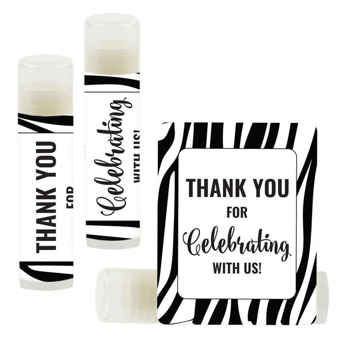 Lip Balm Birthday Party Favors, Thank You for Celebrating with Us-Set of 12-Andaz Press-Zebra Print-