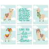 Llama Theme Nursery Room Hanging Wall Art-Set of 6-Andaz Press-Aqua Llama Sky Clouds, You are Braver Than You Believe-