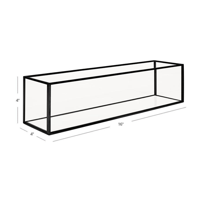 Long Glass Metal Candle Holder Centerpiece Box-Set of 1-Koyal Wholesale-12" x 4" x 4"-Gold-