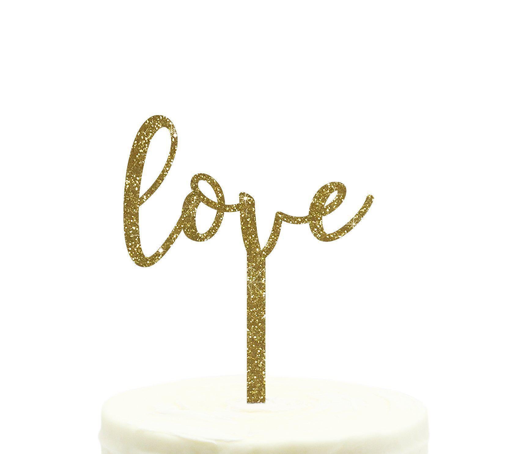 Love Glitter Acrylic Wedding Cake Toppers-Set of 1-Andaz Press-Gold-