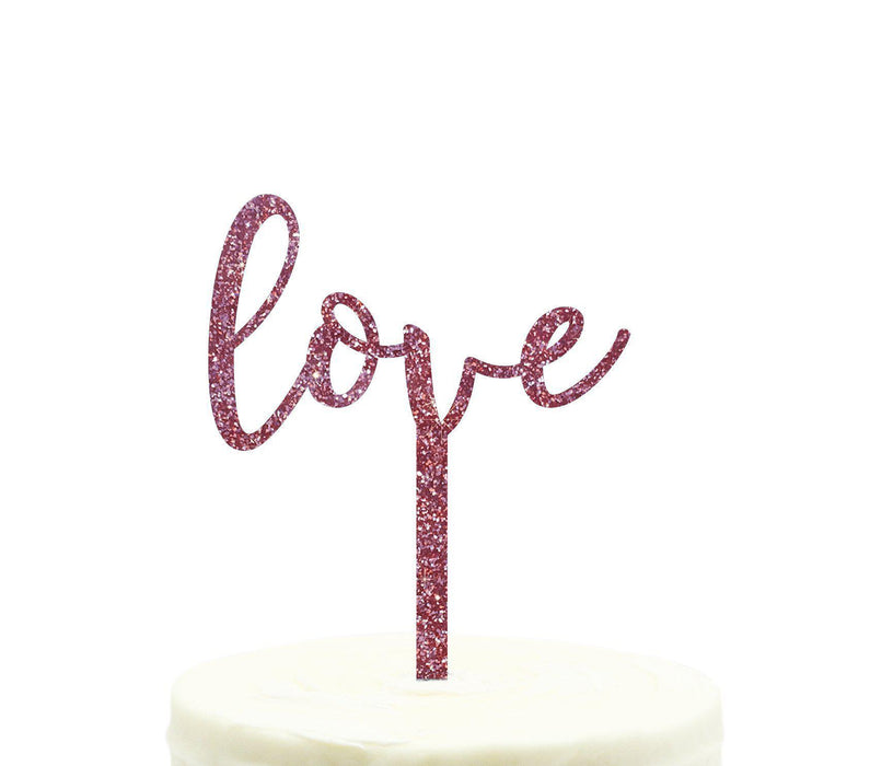 Love Glitter Acrylic Wedding Cake Toppers-Set of 1-Andaz Press-Pink-
