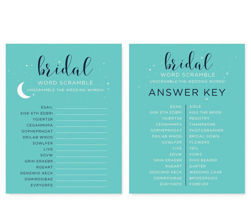 Love You to the Moon and Back Bridal Shower Game Cards-Set of 20-Andaz Press-Word Scramble-