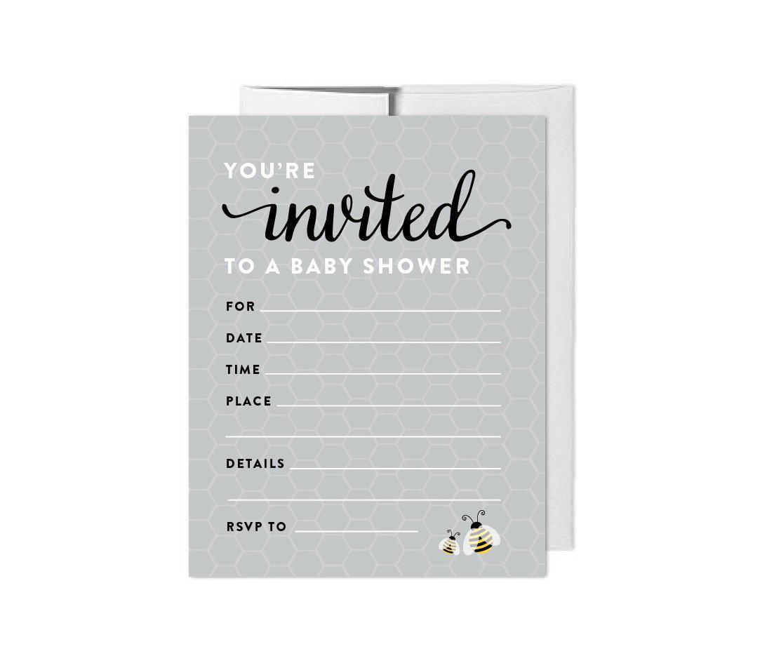 Mama to Bee Bumblebee Gender Neutral Baby Shower Blank Invitations-Set of 20-Andaz Press-