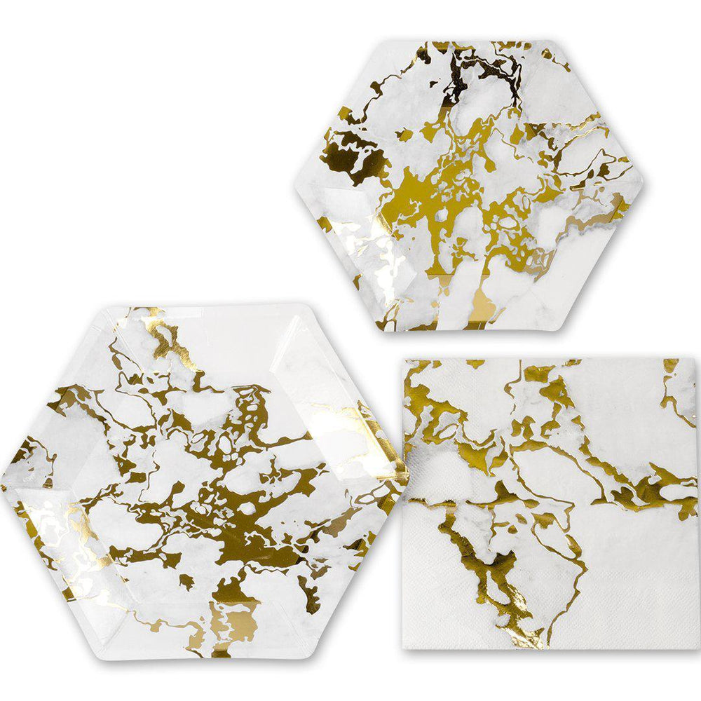 Marble and Gold Foil Tableware Kit-Set of 50-Koyal Wholesale-
