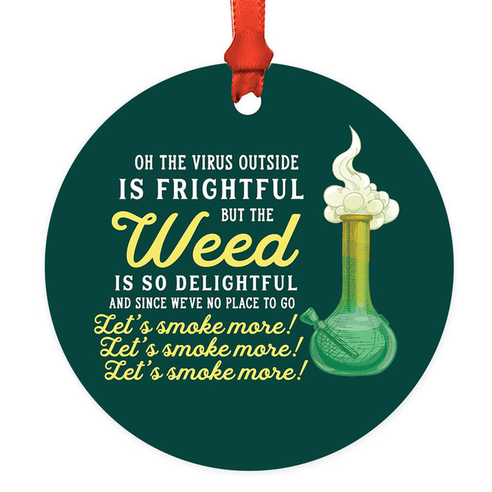 Marijuana Pot Cannabis Weed Round Metal Christmas Ornaments-Set of 1-Andaz Press-Weed Affects Your Memory-
