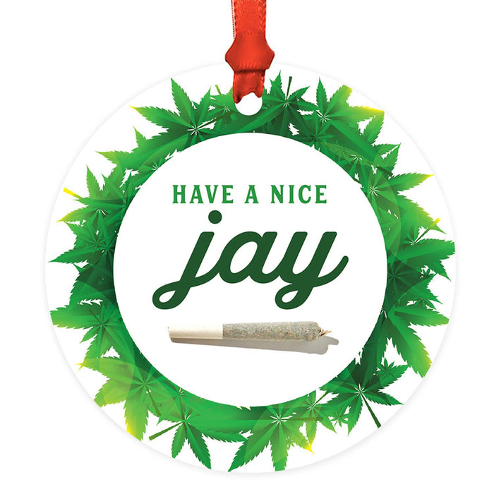 Marijuana Pot Cannabis Weed Round Metal Christmas Ornaments-Set of 1-Andaz Press-Weed Affects Your Memory-