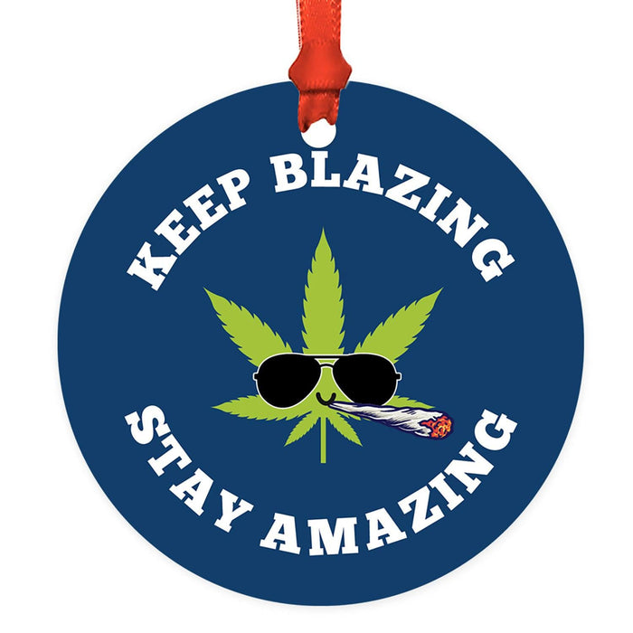 Marijuana Pot Cannabis Weed Round Metal Christmas Ornaments-Set of 1-Andaz Press-Weed Affects Your Memory-