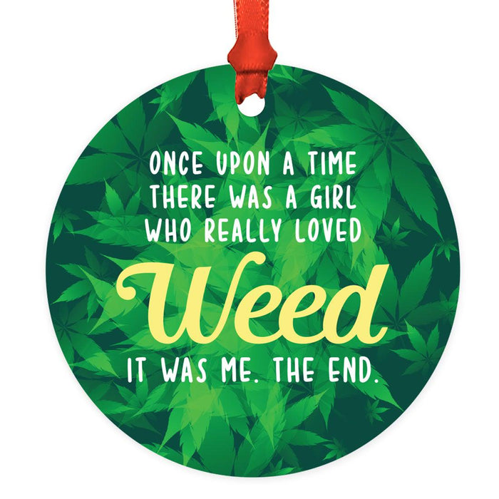 Marijuana Pot Cannabis Weed Round Metal Christmas Ornaments-Set of 1-Andaz Press-Weed Affects Your Memory-