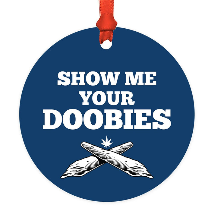 Marijuana Pot Cannabis Weed Round Metal Christmas Ornaments-Set of 1-Andaz Press-Weed Affects Your Memory-