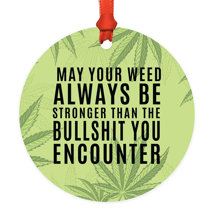 Marijuana Pot Cannabis Weed Round Metal Christmas Ornaments-Set of 1-Andaz Press-Weed Affects Your Memory-