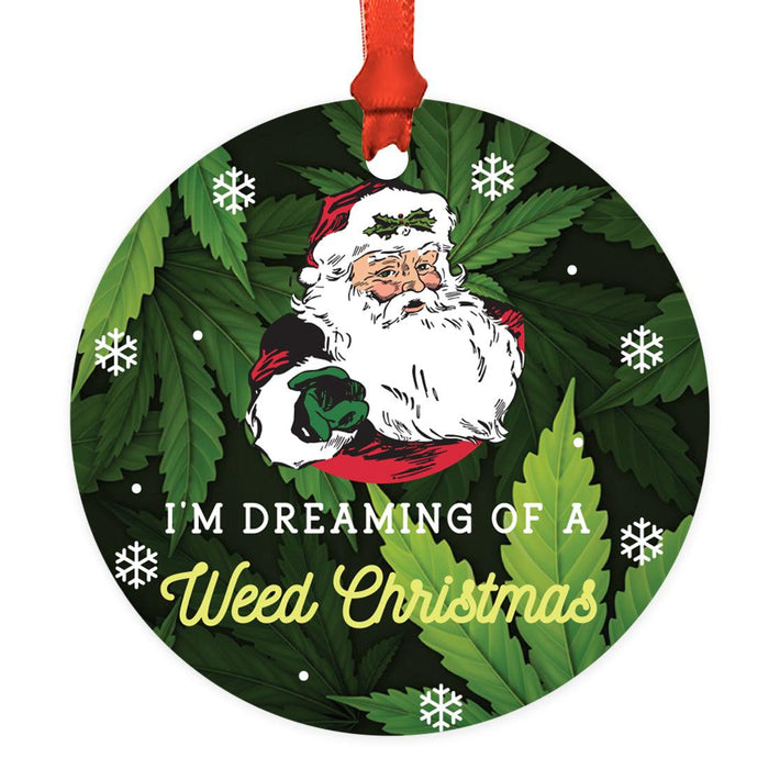 Marijuana Pot Cannabis Weed Round Metal Christmas Ornaments-Set of 1-Andaz Press-Weed Affects Your Memory-