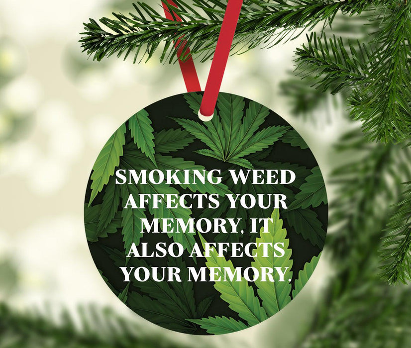 Marijuana Pot Cannabis Weed Round Metal Christmas Ornaments-Set of 1-Andaz Press-Weed Affects Your Memory-