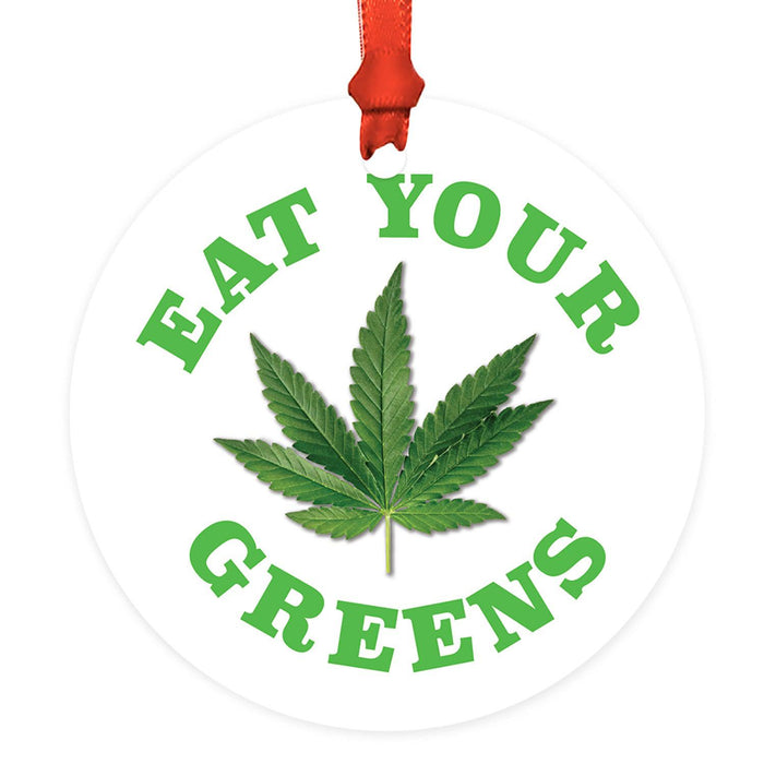 Marijuana Pot Cannabis Weed Round Metal Christmas Ornaments-Set of 1-Andaz Press-Weed Affects Your Memory-