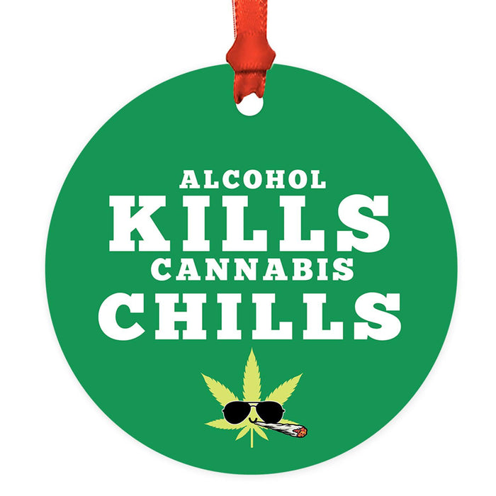 Marijuana Pot Cannabis Weed Round Metal Christmas Ornaments-Set of 1-Andaz Press-Cannabis Chills-