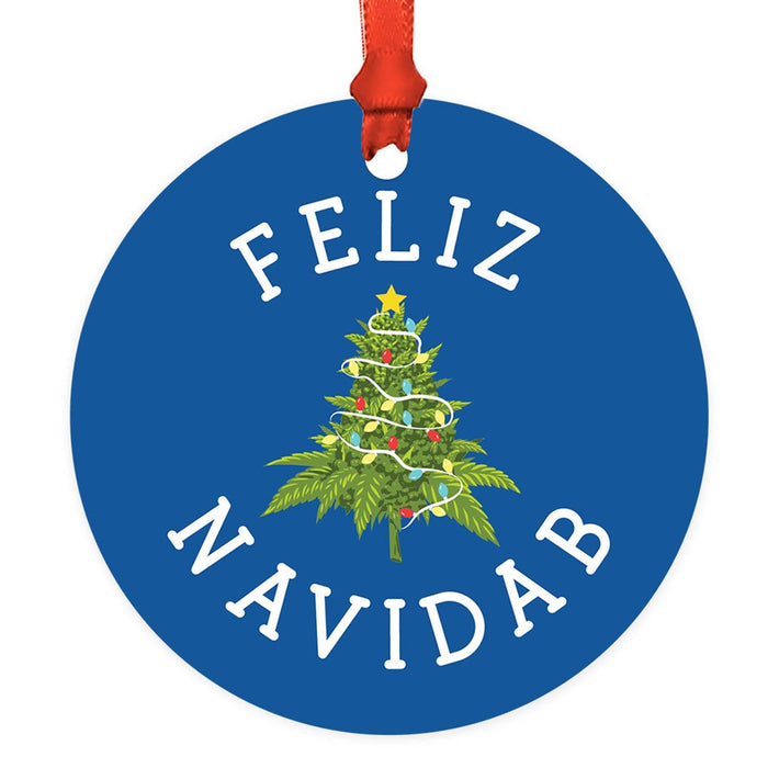 Marijuana Pot Cannabis Weed Round Metal Christmas Ornaments-Set of 1-Andaz Press-Feliz Navidab-
