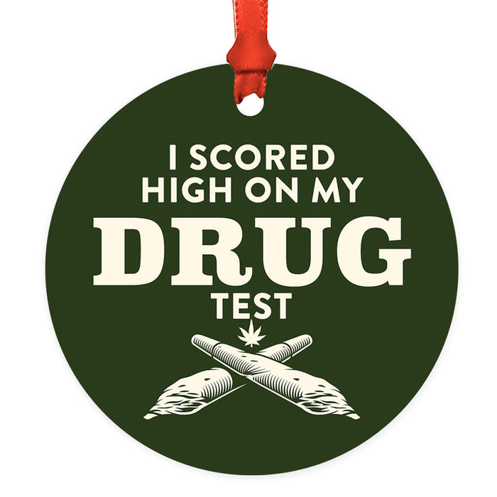 Marijuana Pot Cannabis Weed Round Metal Christmas Ornaments-Set of 1-Andaz Press-High On My Test-