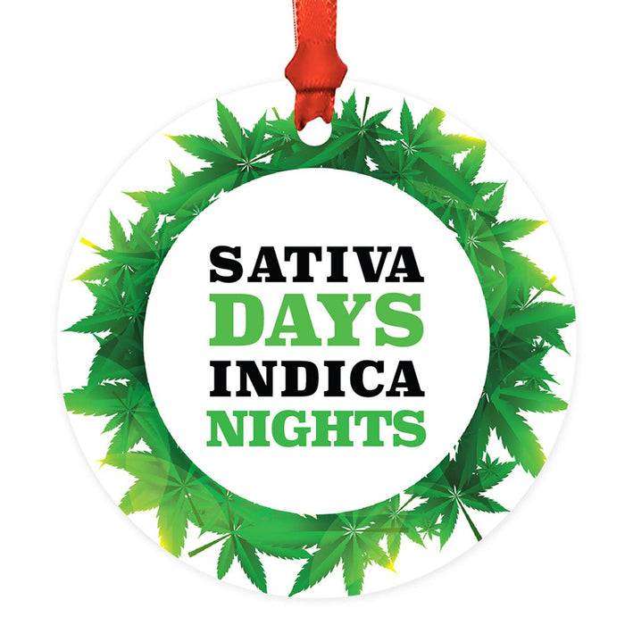 Marijuana Pot Cannabis Weed Round Metal Christmas Ornaments-Set of 1-Andaz Press-Sativa Days-