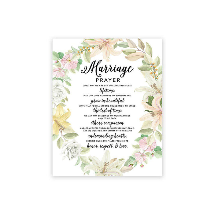 Marriage Prayer Canvas Wall Art Decor, Wedding Registry Marriage Ideas-Set of 1-Andaz Press-Floral Wreath-