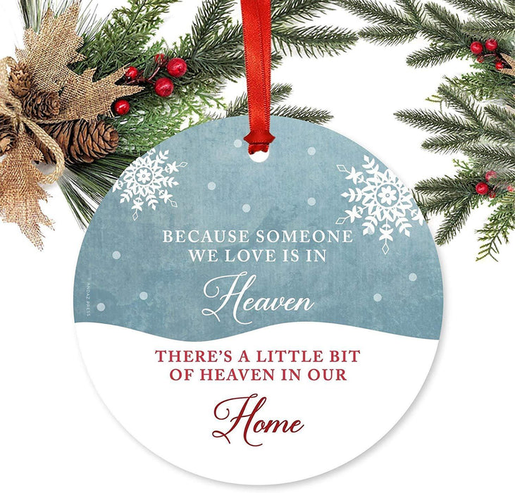 Memorial Christmas Ornament, Because Someone We Love is in Heaven, There's a Little Bit of Heaven, Rustic Deer Winter Snowflakes-Set of 1-Andaz Press-