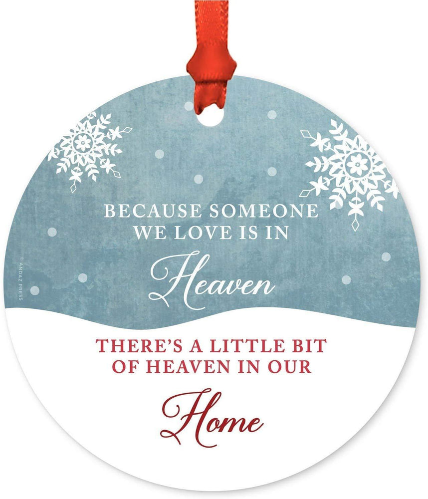 Memorial Christmas Ornament, Because Someone We Love is in Heaven, There's a Little Bit of Heaven, Rustic Deer Winter Snowflakes-Set of 1-Andaz Press-
