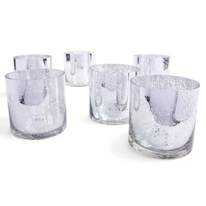 Mercury Glass Cylinder Vase | Short Floating Candle Centerpiece Hurricanes-Set of 6-Koyal Wholesale-Silver-4 x 4-