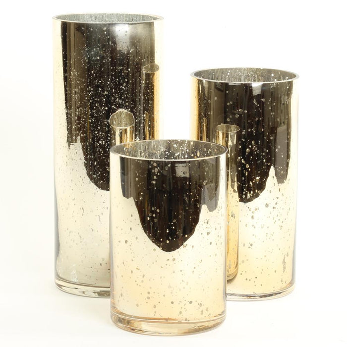 Mercury Glass Cylinder Vases Set-Set of 3-Koyal Wholesale-Gold-