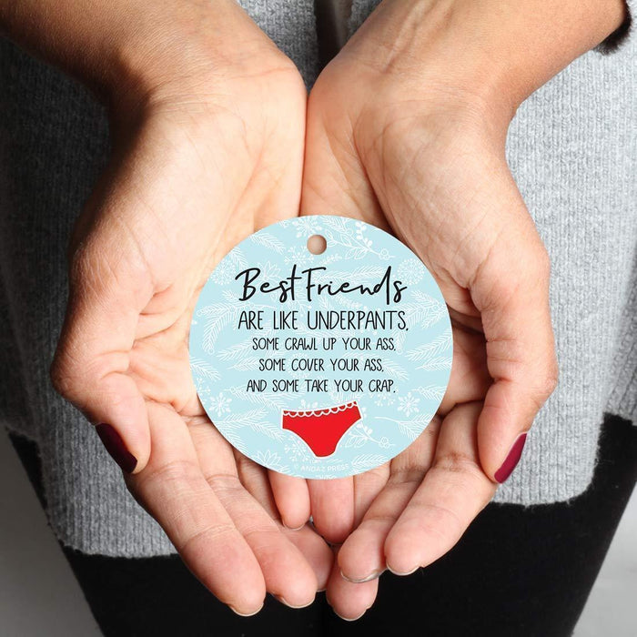 Metal Christmas Ornament, Best Friends are Like Underpants, Some Crawl Up Your Ass, Some Cover Your Ass, and Some Take Your Crap-Set of 1-Andaz Press-